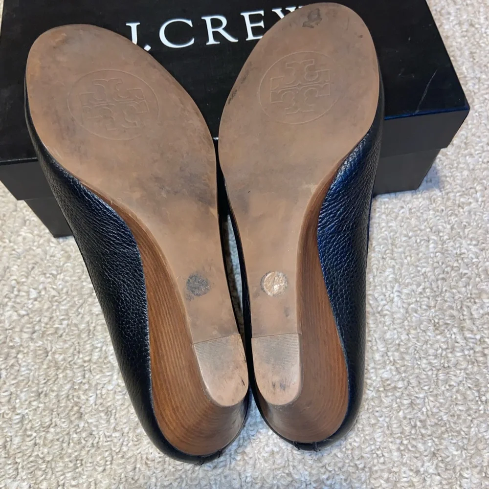 Tory Burch Sally Black Leather Wedges, Size 9M